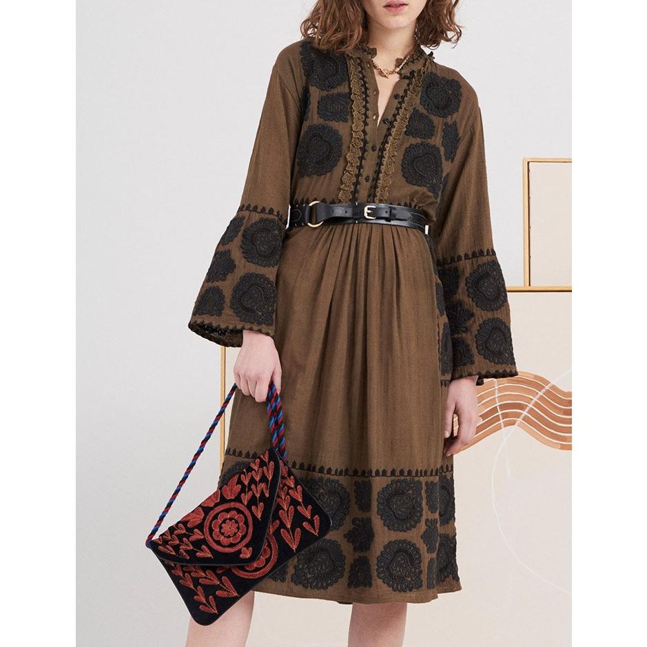 Toggy Embroidered Dress - Khaki