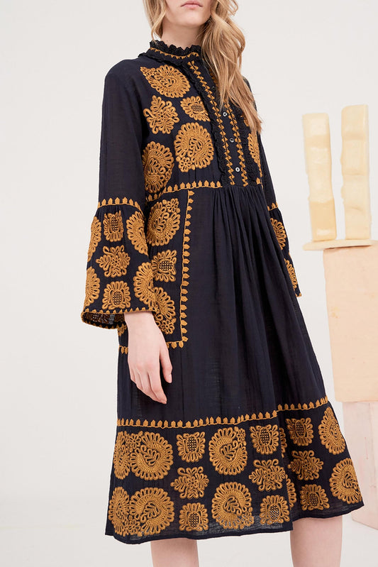 Toggy Embroidered Dress - Navy Blue