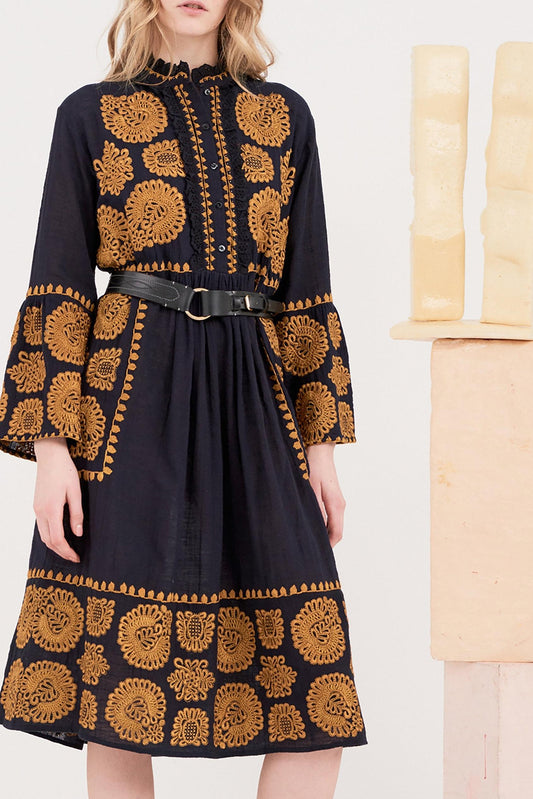 Toggy Embroidered Dress - Navy Blue