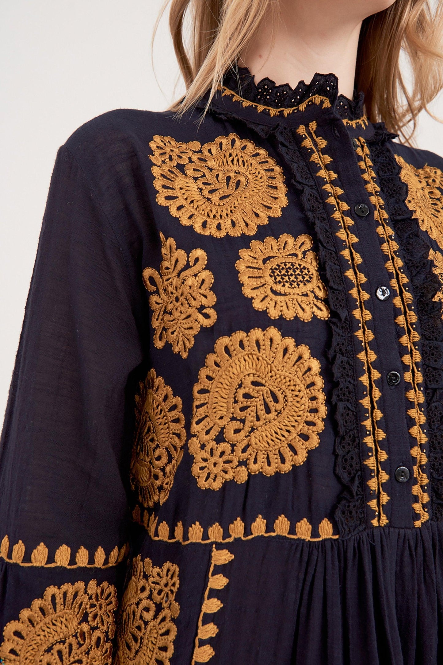 Toggy Embroidered Dress - Navy Blue