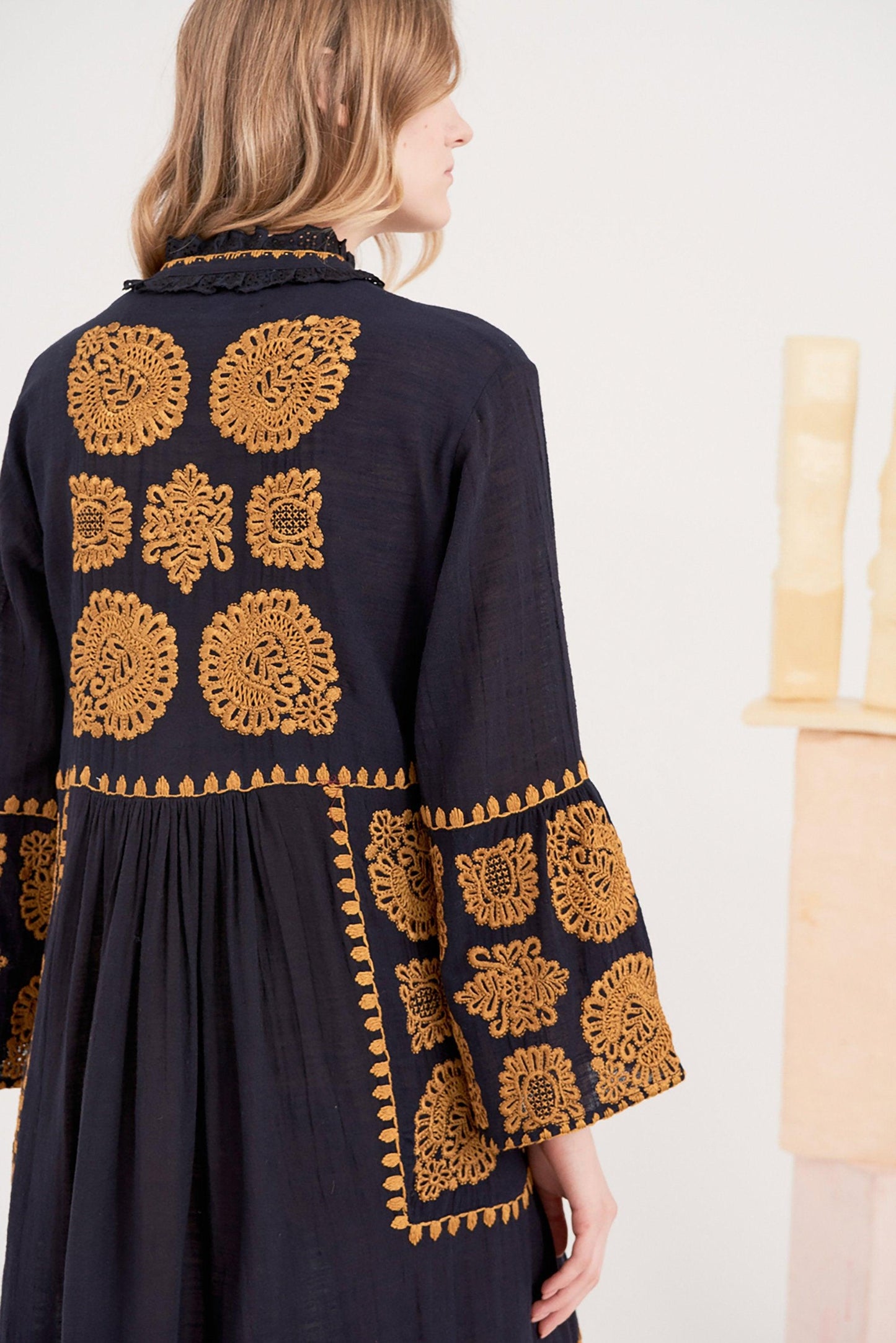 Toggy Embroidered Dress - Navy Blue