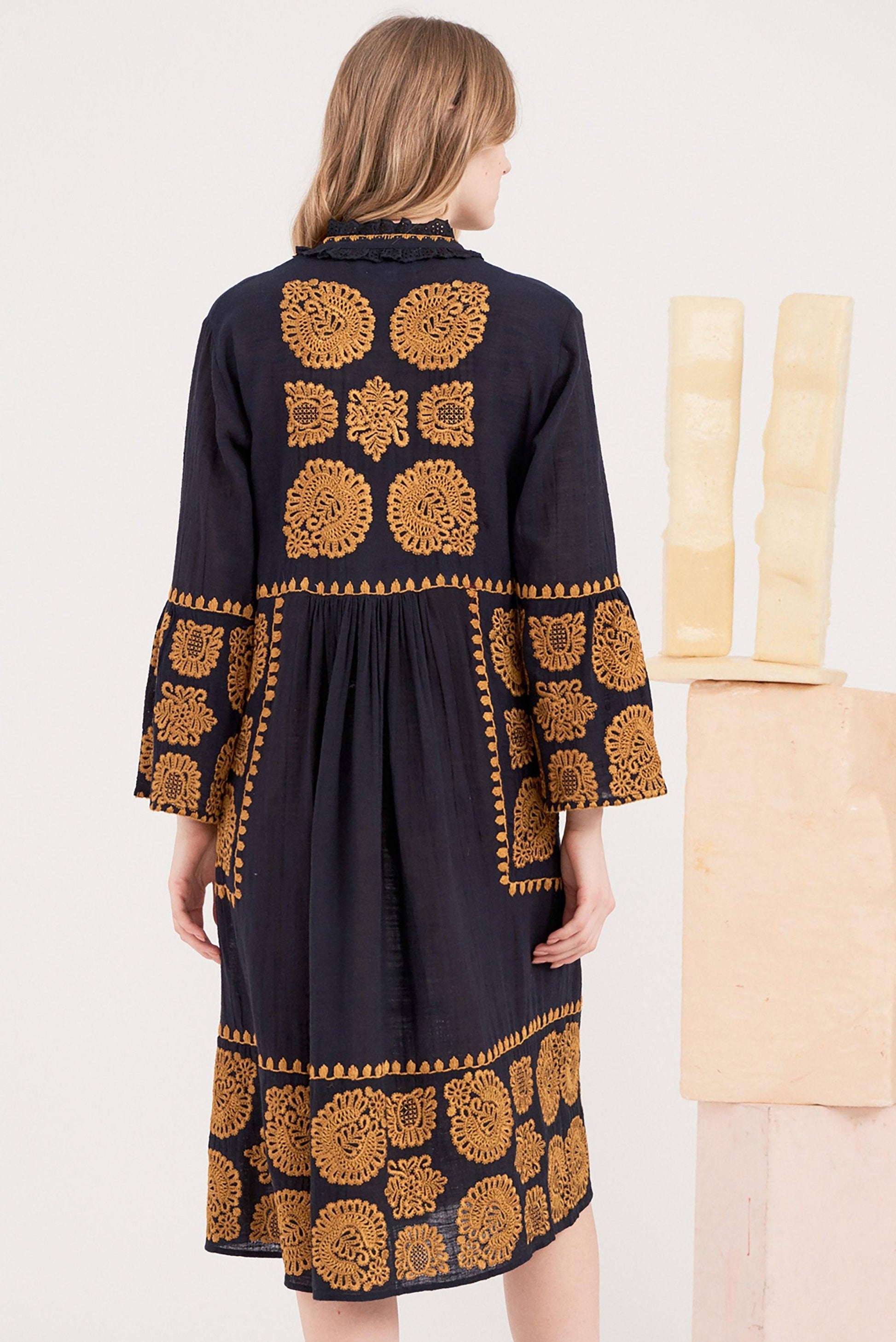 Toggy Embroidered Dress - Navy Blue