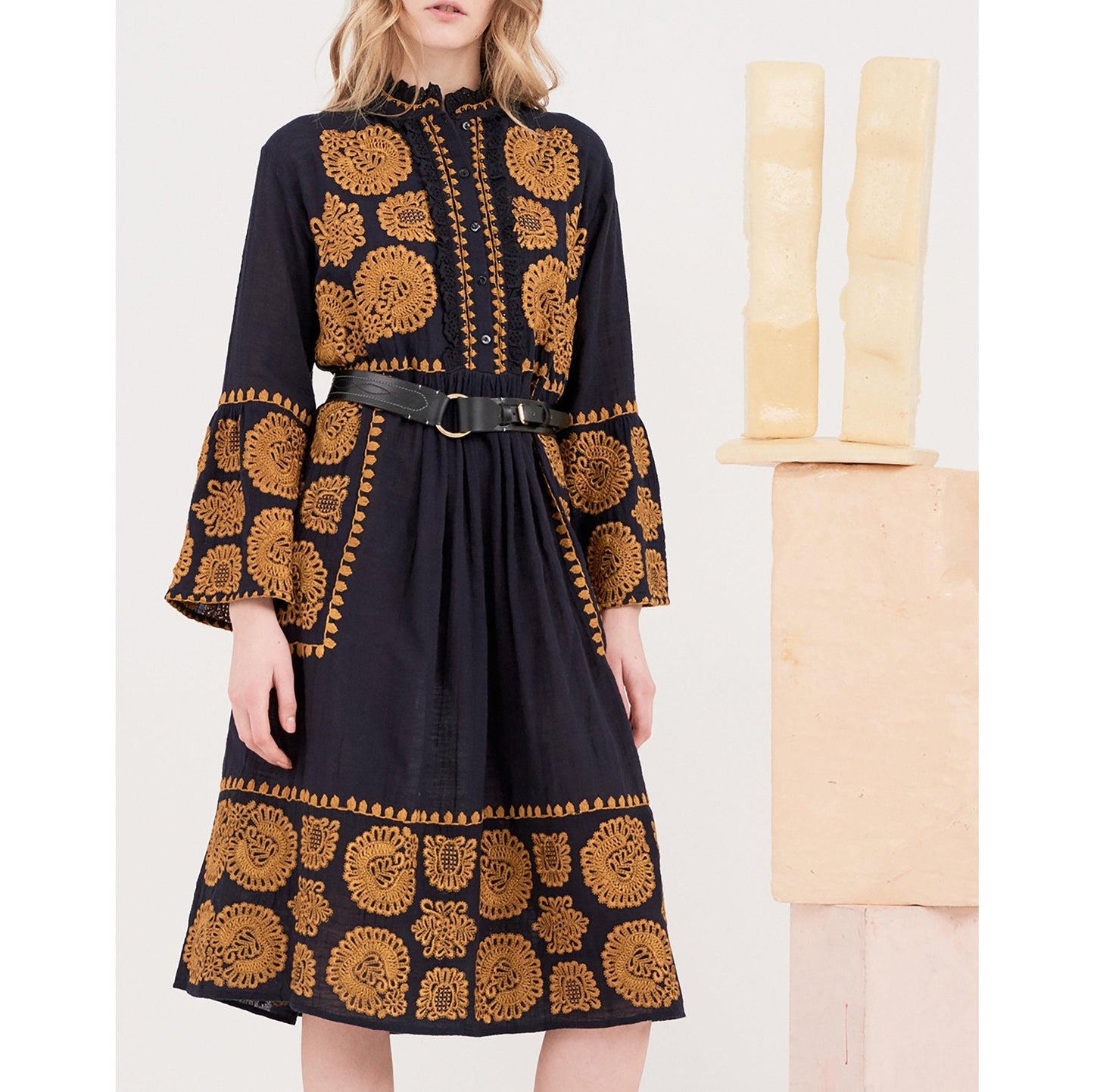 Toggy Embroidered Dress - Navy Blue