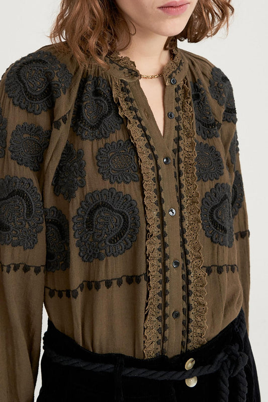 Toggy Embroidered Blouse - Khaki