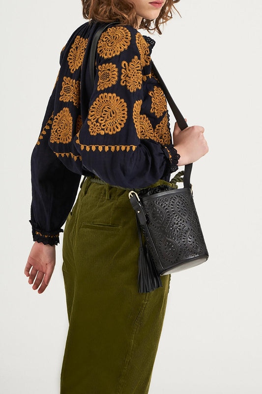 Toggy Embroidered Blouse - Navy Blue