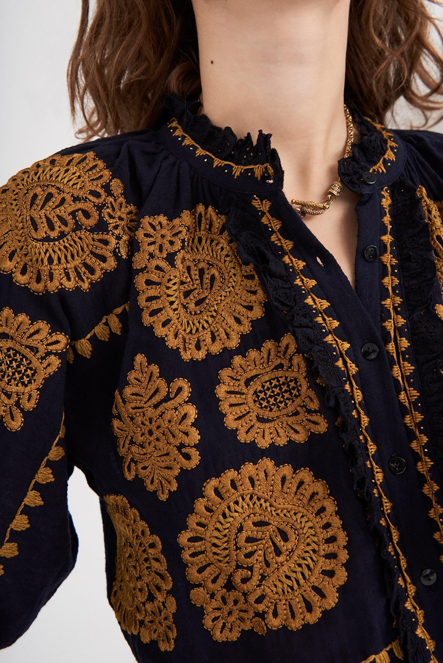 Toggy Embroidered Blouse - Navy Blue