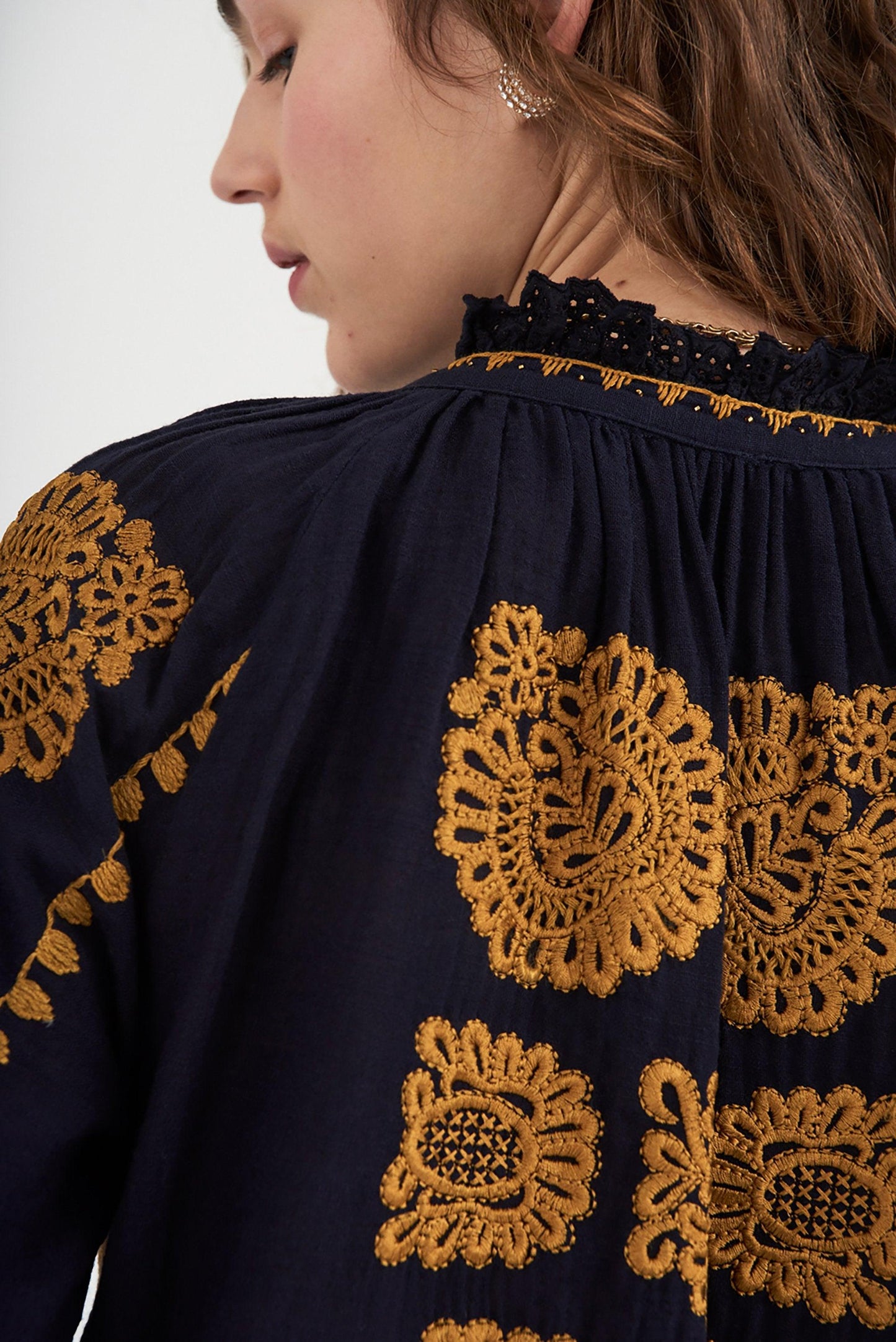 Toggy Embroidered Blouse - Navy Blue