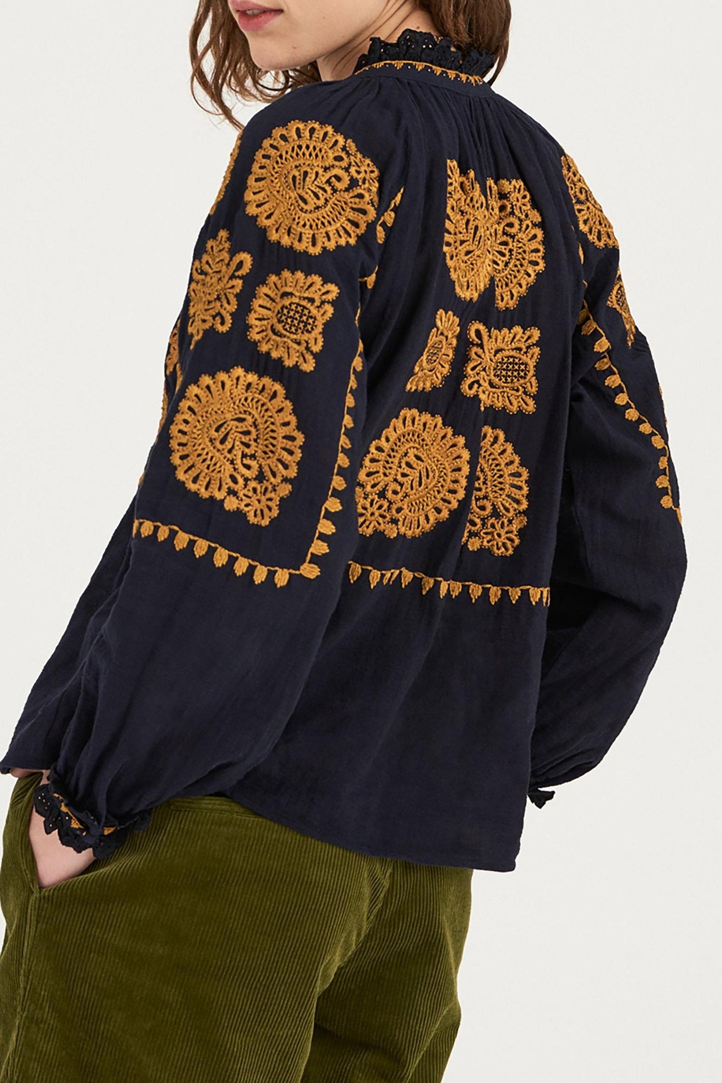 Toggy Embroidered Blouse - Navy Blue