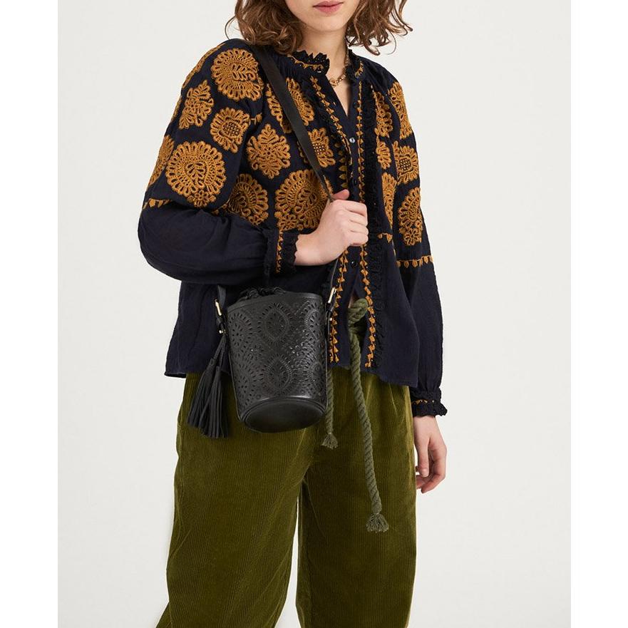 Toggy Embroidered Blouse - Navy Blue