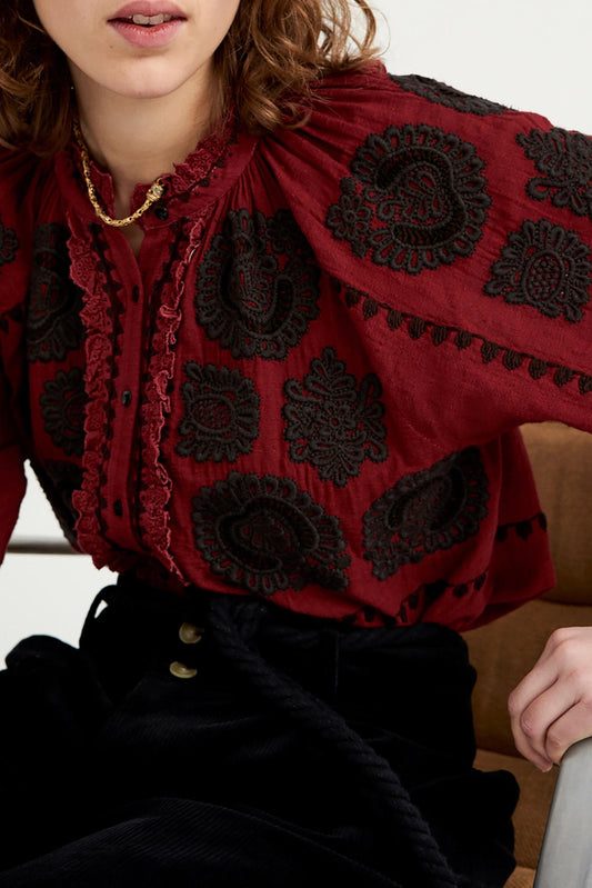 Toggy Embroidered Blouse - Burgundy