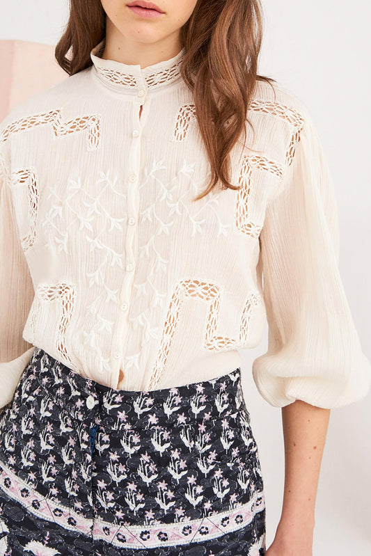 Thérèze Embroidered Blouse - Cream