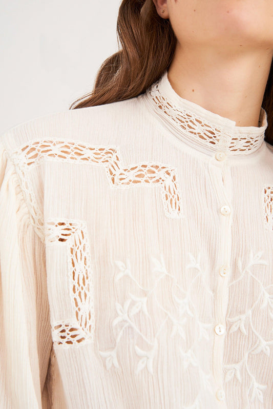 Thérèze Embroidered Blouse - Cream