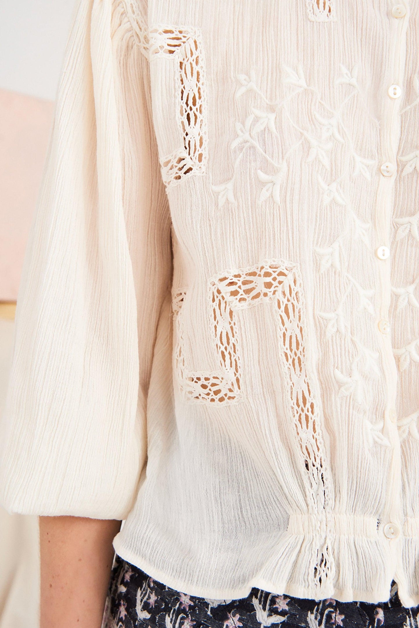 Thérèze Embroidered Blouse - Cream