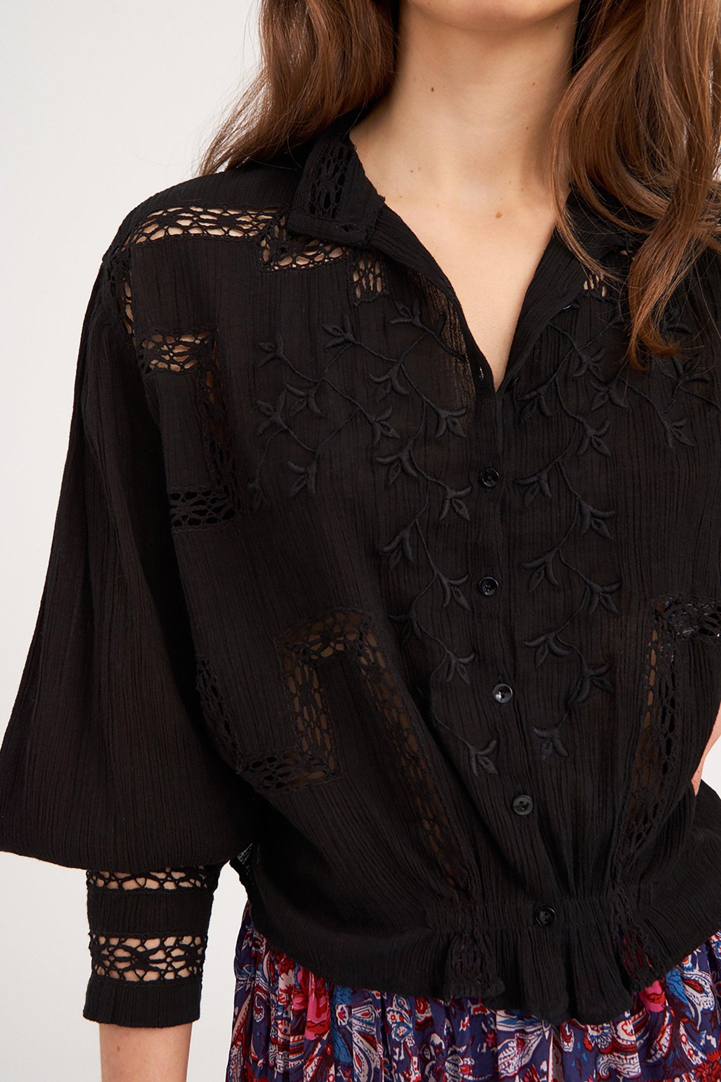 Thérèze Embroidered Blouse - Black