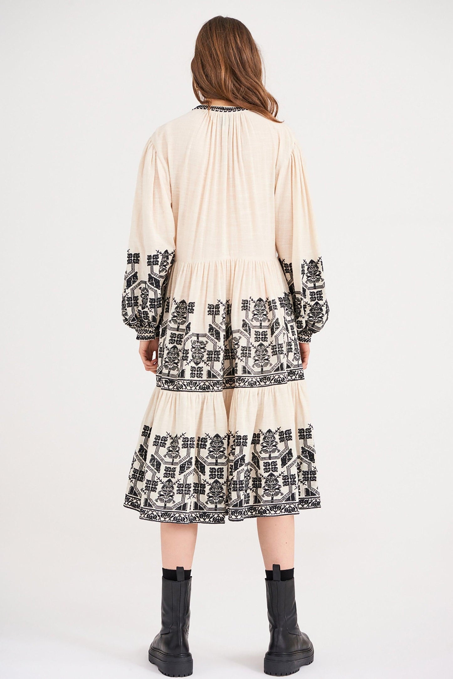 Sofia Embroidered Midi Dress - Cream