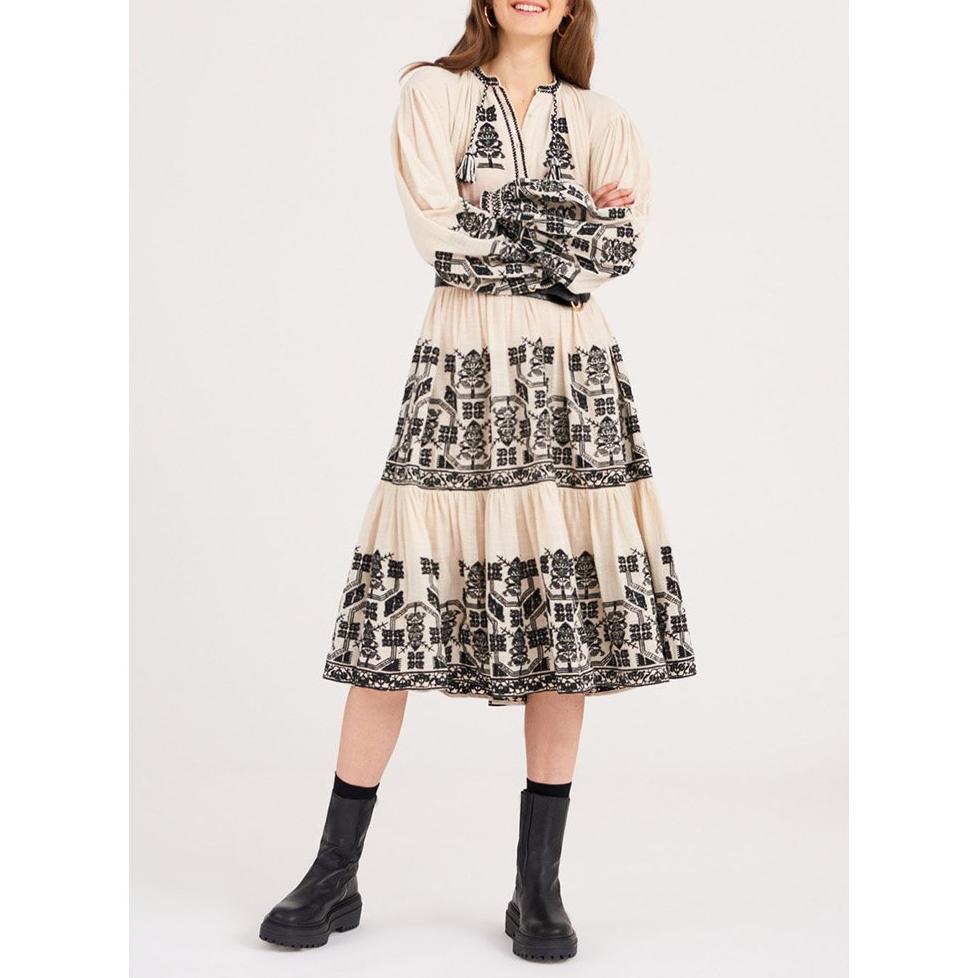 Sofia Embroidered Midi Dress - Cream