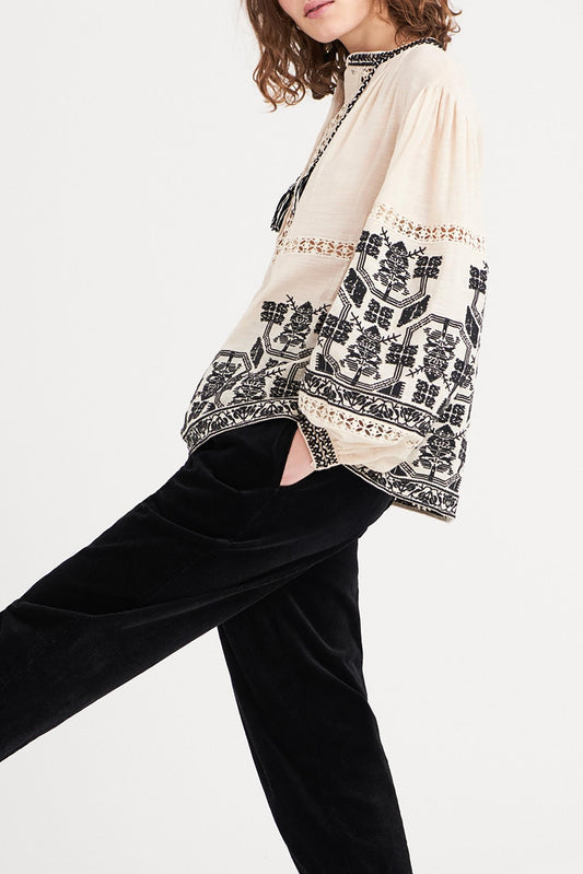 Sofia Embroidered Blouse - Cream