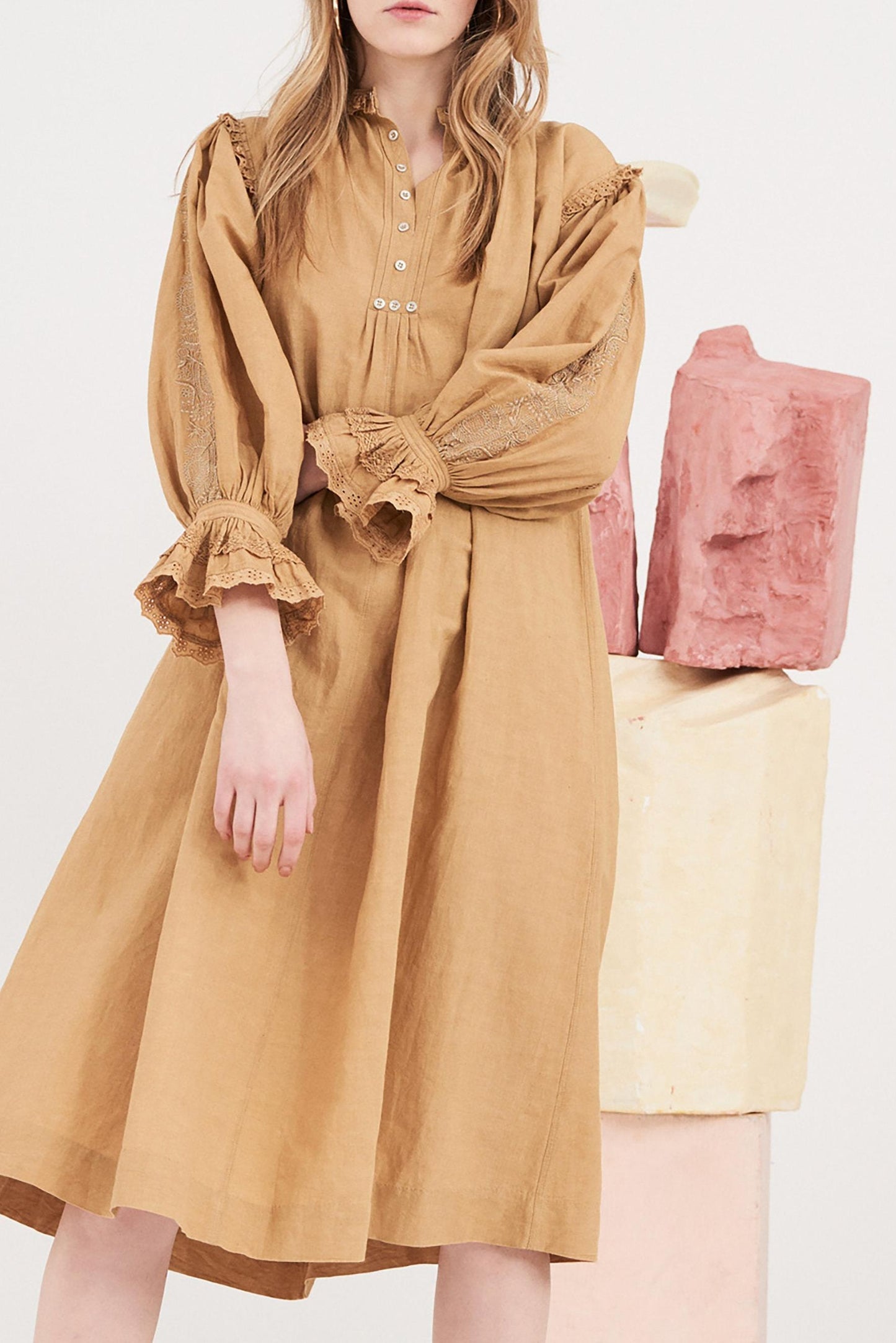 Peter Embroidered Dress - Camel