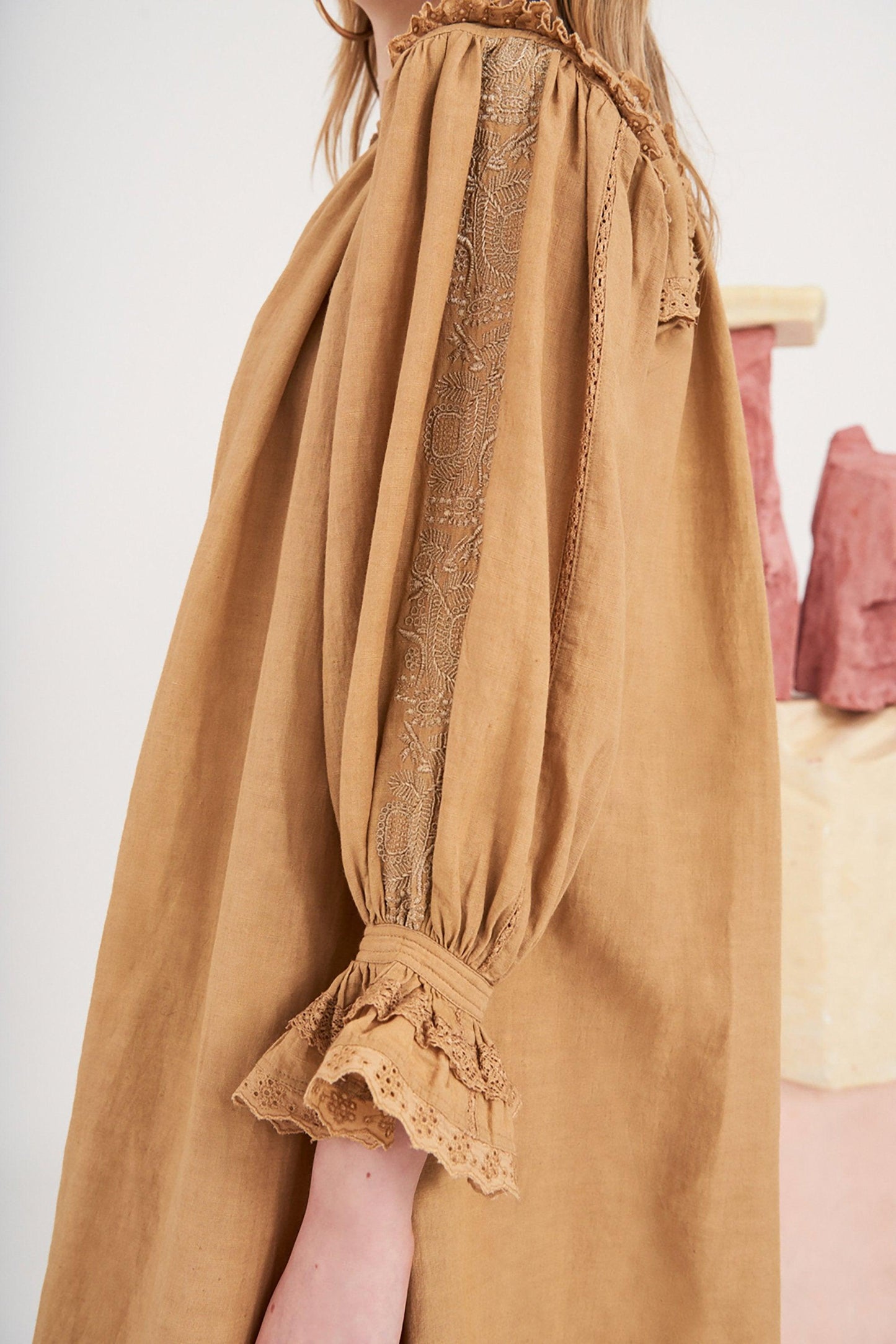 Peter Embroidered Dress - Camel