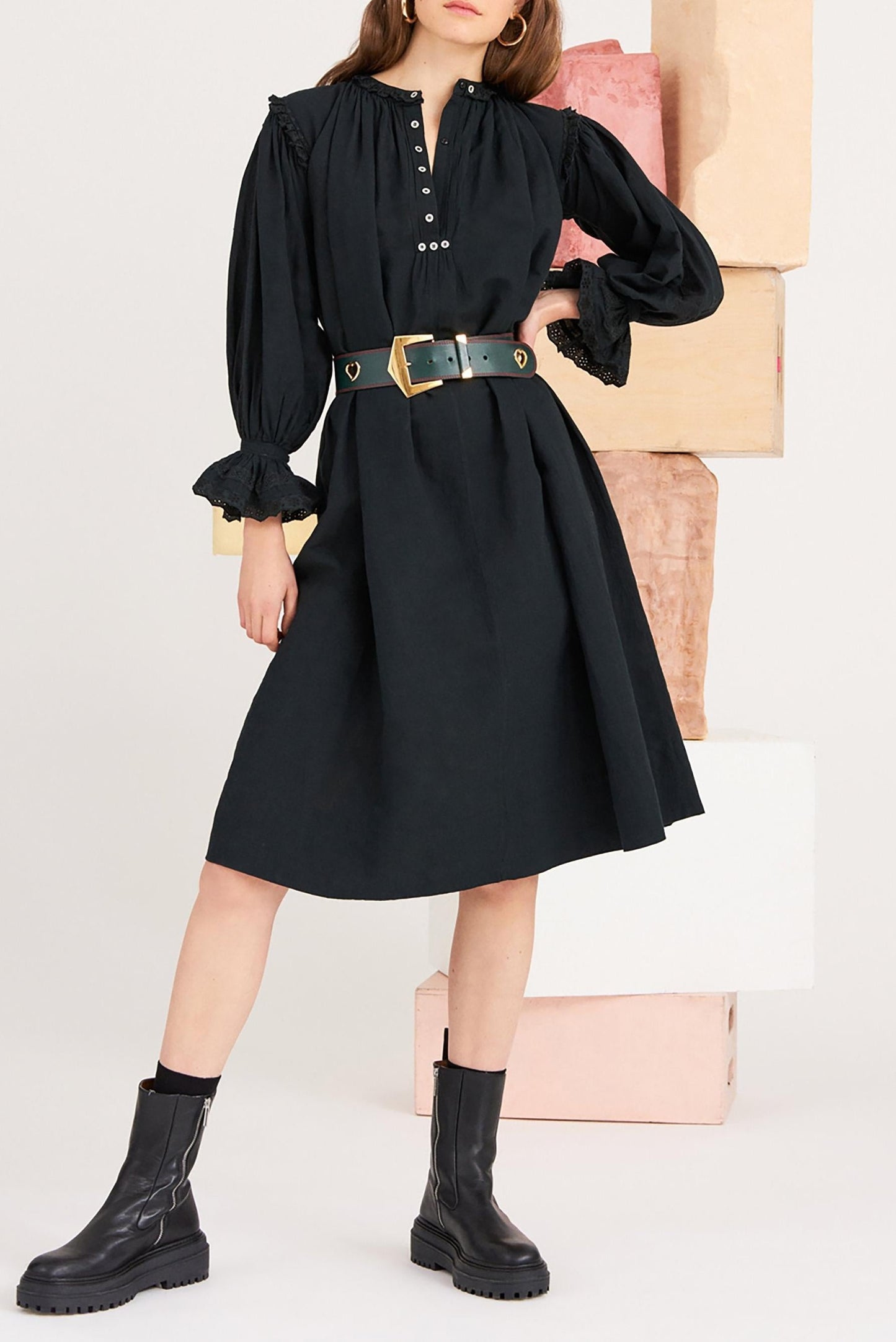 Peter Embroidered Dress - Black