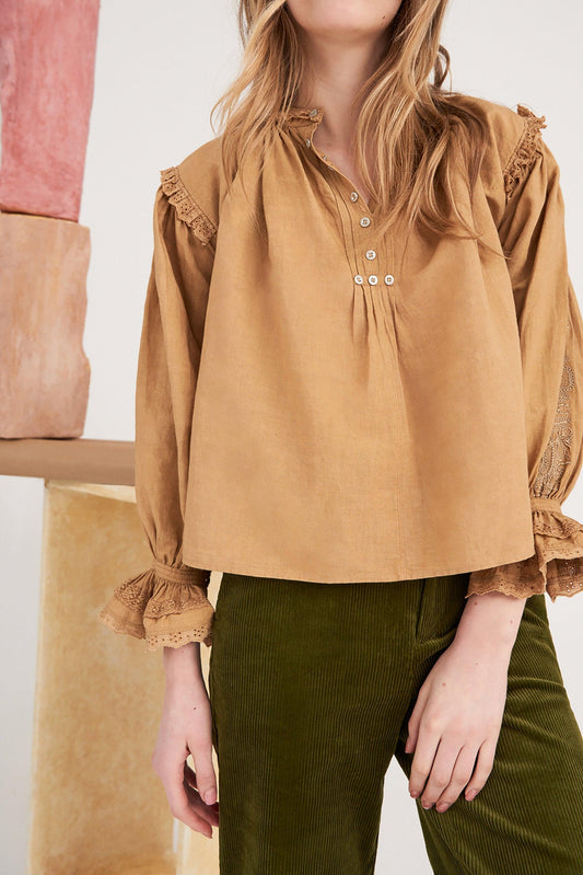 Peter Embroidered Blouse - Camel
