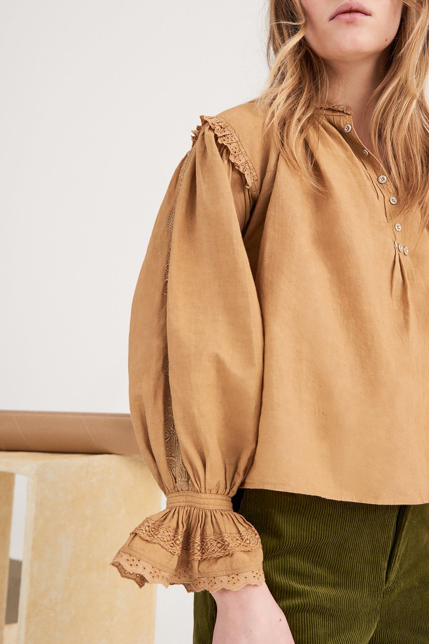 Peter Embroidered Blouse - Camel