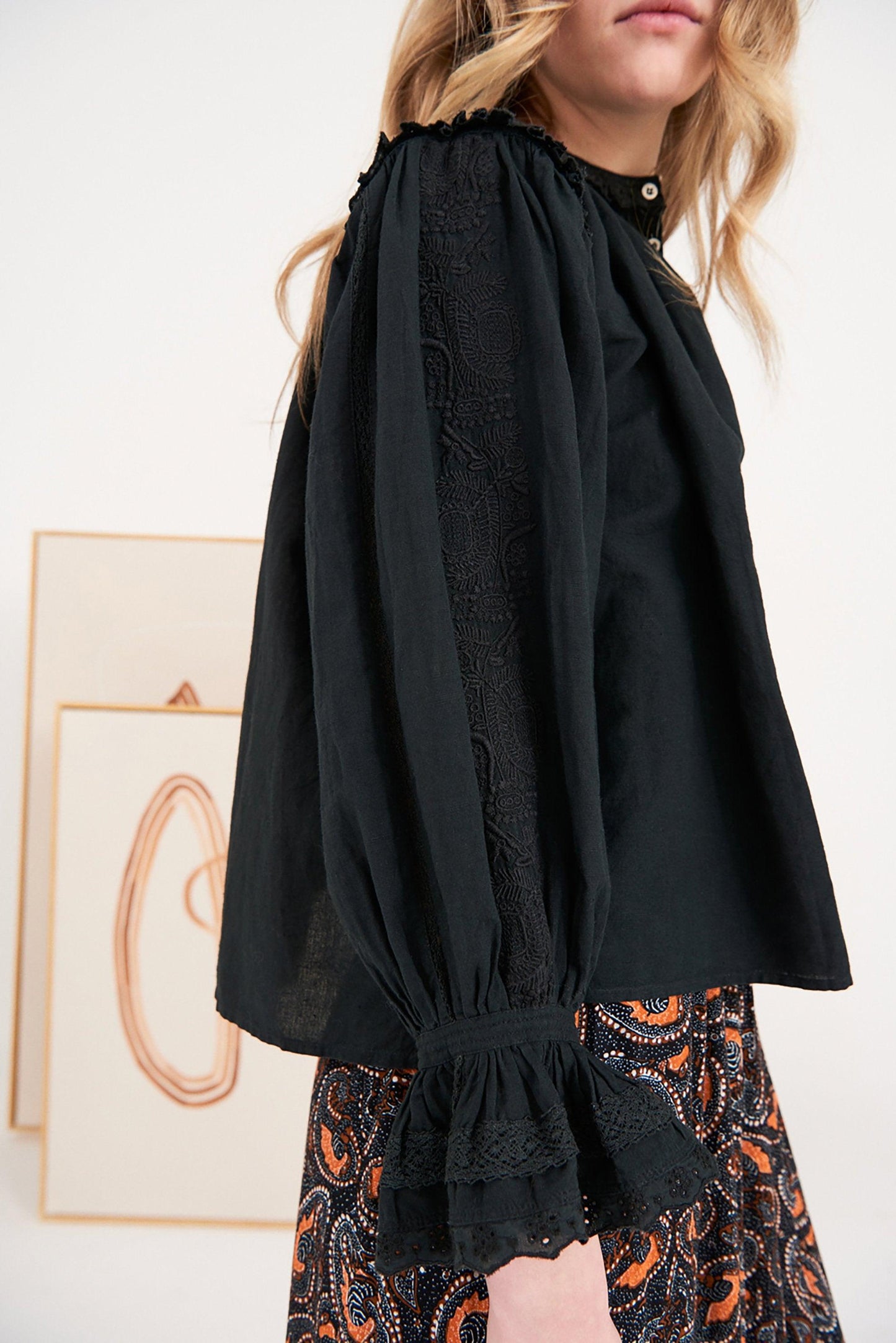 Peter Embroidered Blouse - Black