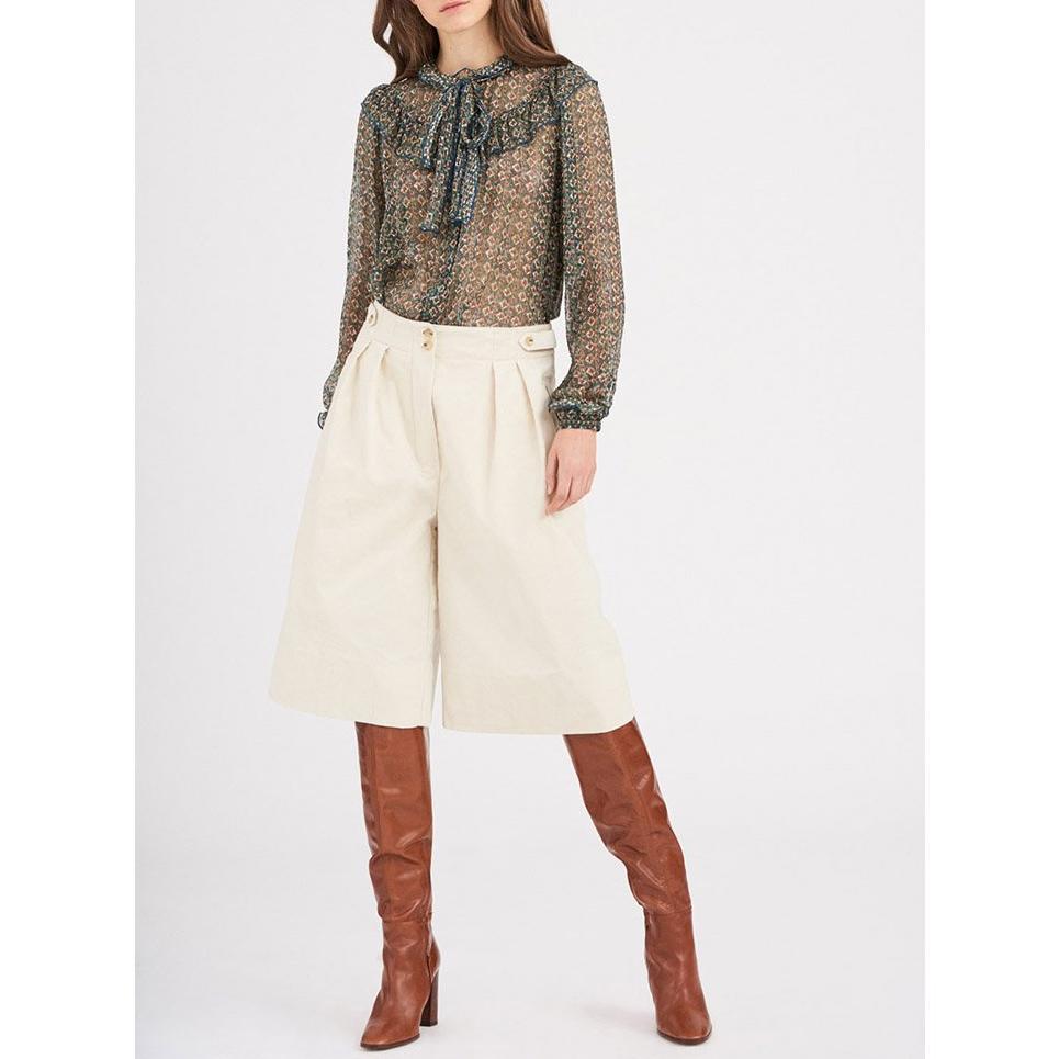 Mona Velvet Bermuda Shorts - Cream