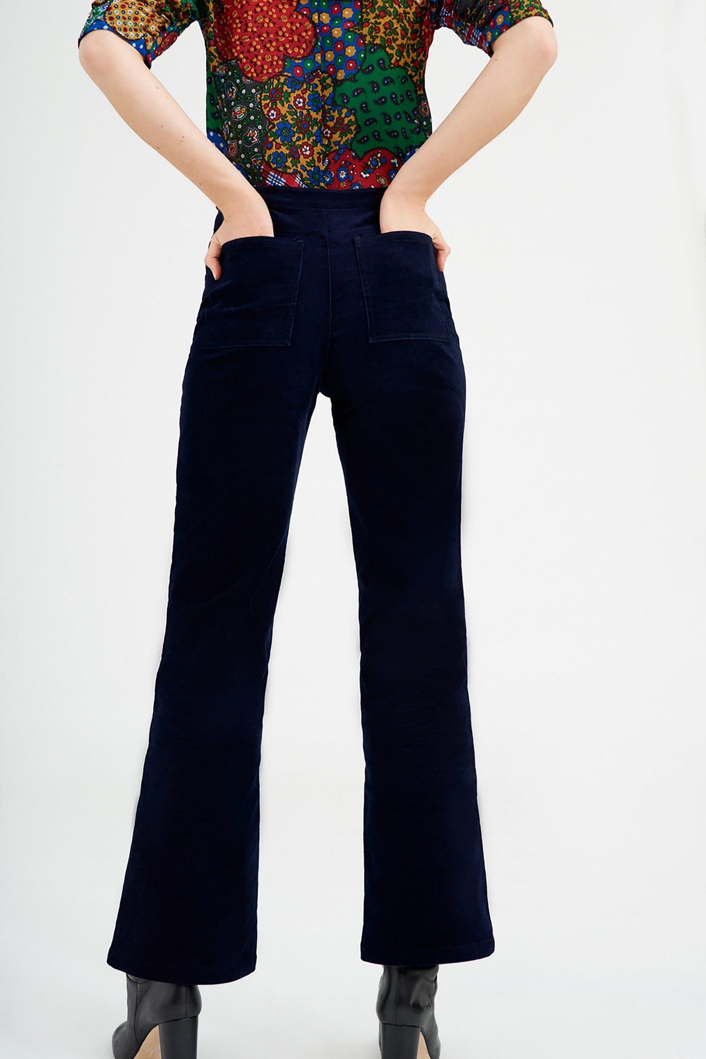 Mona Velvet Flare Pants - Navy Blue