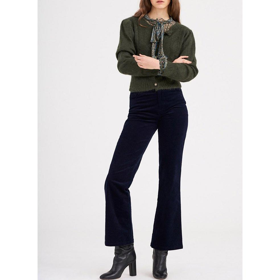 Mona Velvet Flare Pants - Navy Blue