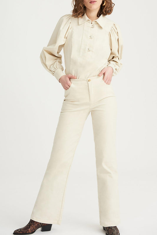 Mona Velvet Flare Pants - Cream