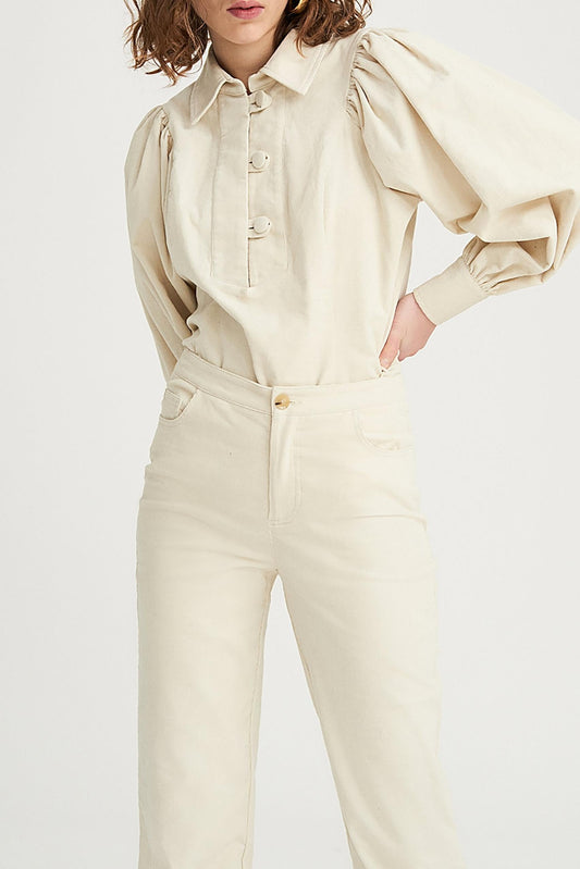 Mona Velvet Flare Pants - Cream