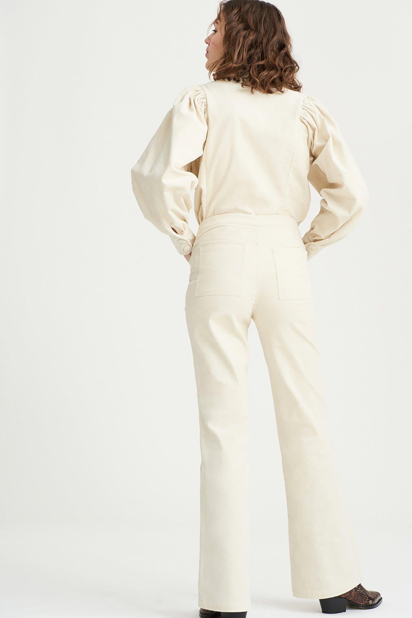 Mona Velvet Flare Pants - Cream