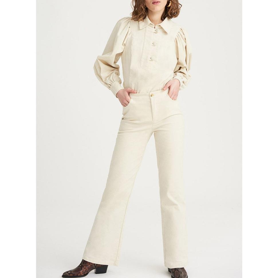 Mona Velvet Flare Pants - Cream
