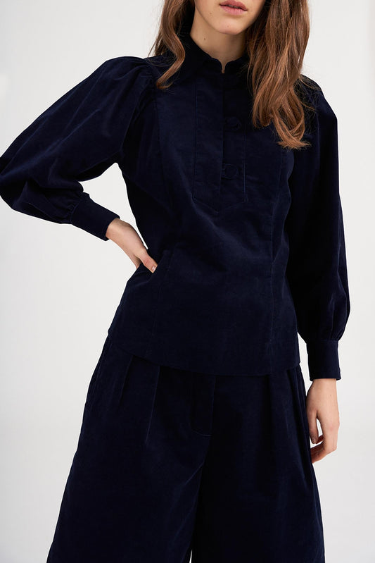 Mona Velvet Blouse - Navy Blue