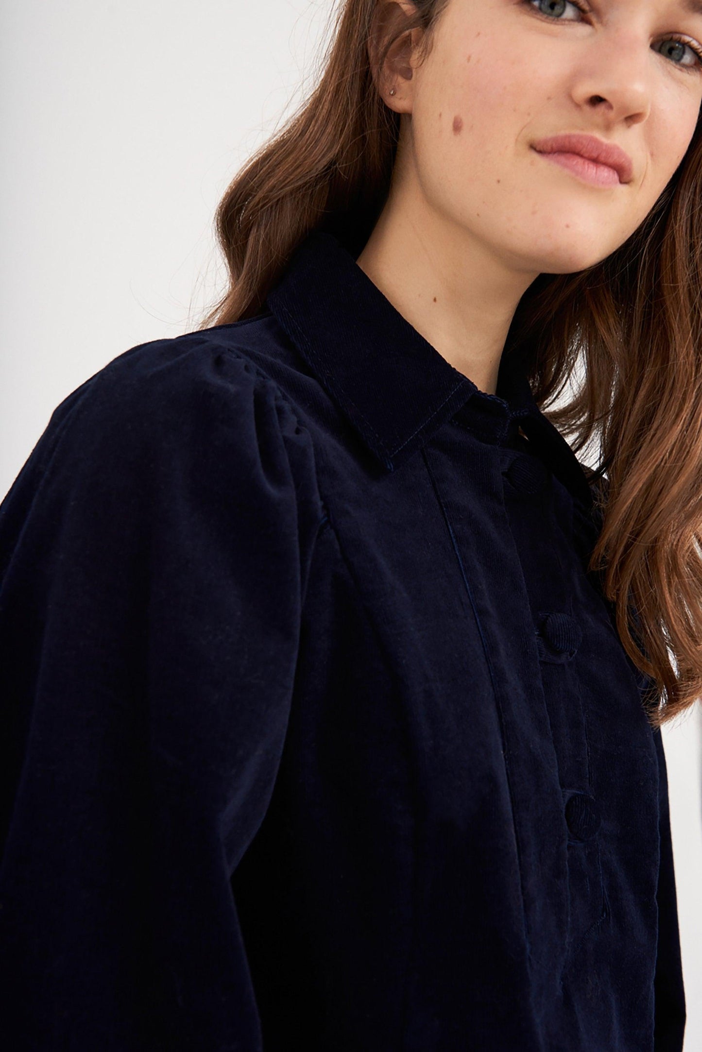 Mona Velvet Blouse - Navy Blue