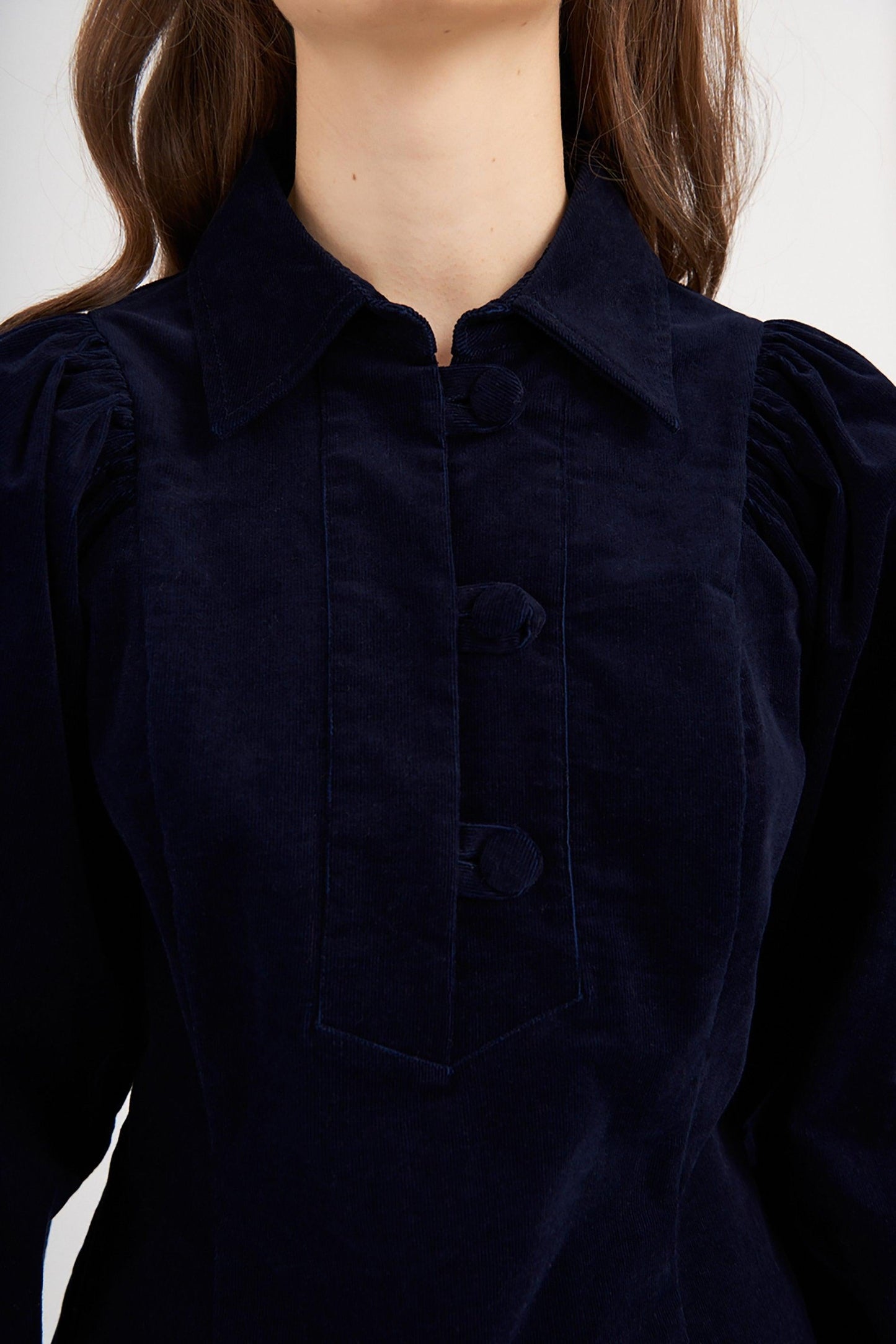 Mona Velvet Blouse - Navy Blue