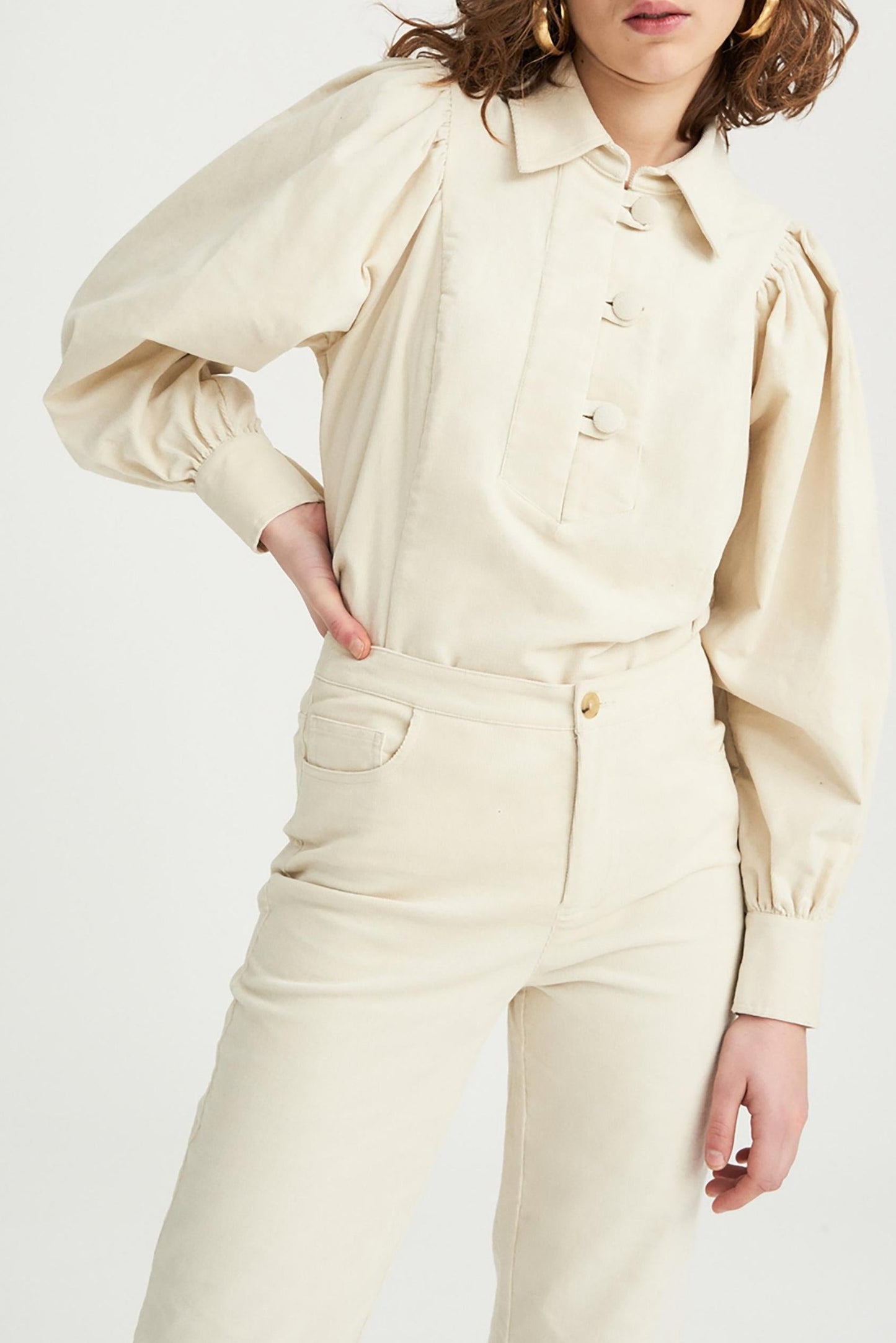 Mona Velvet Blouse - Cream