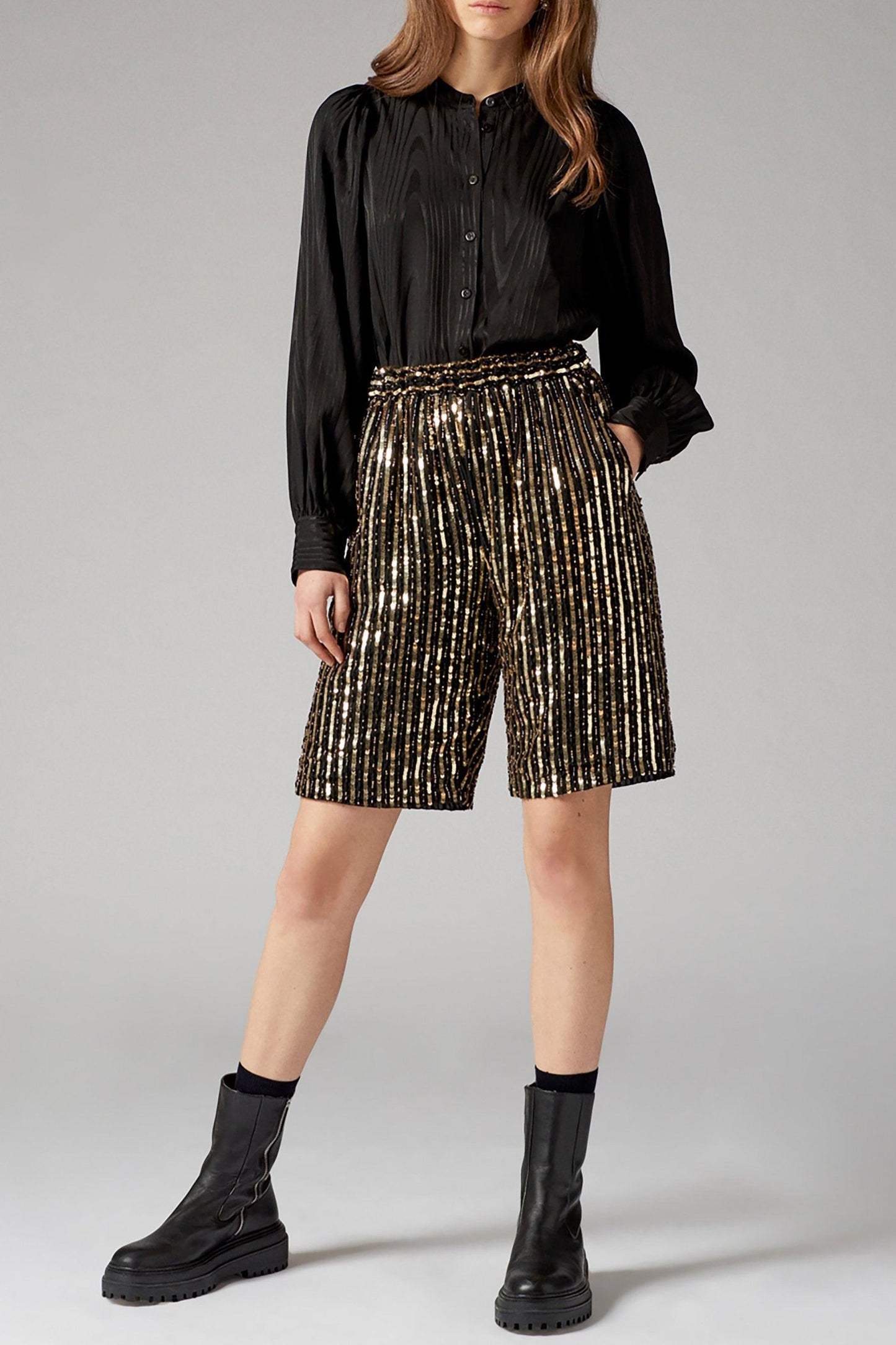 Melina Sequin Embroidered Long Shorts