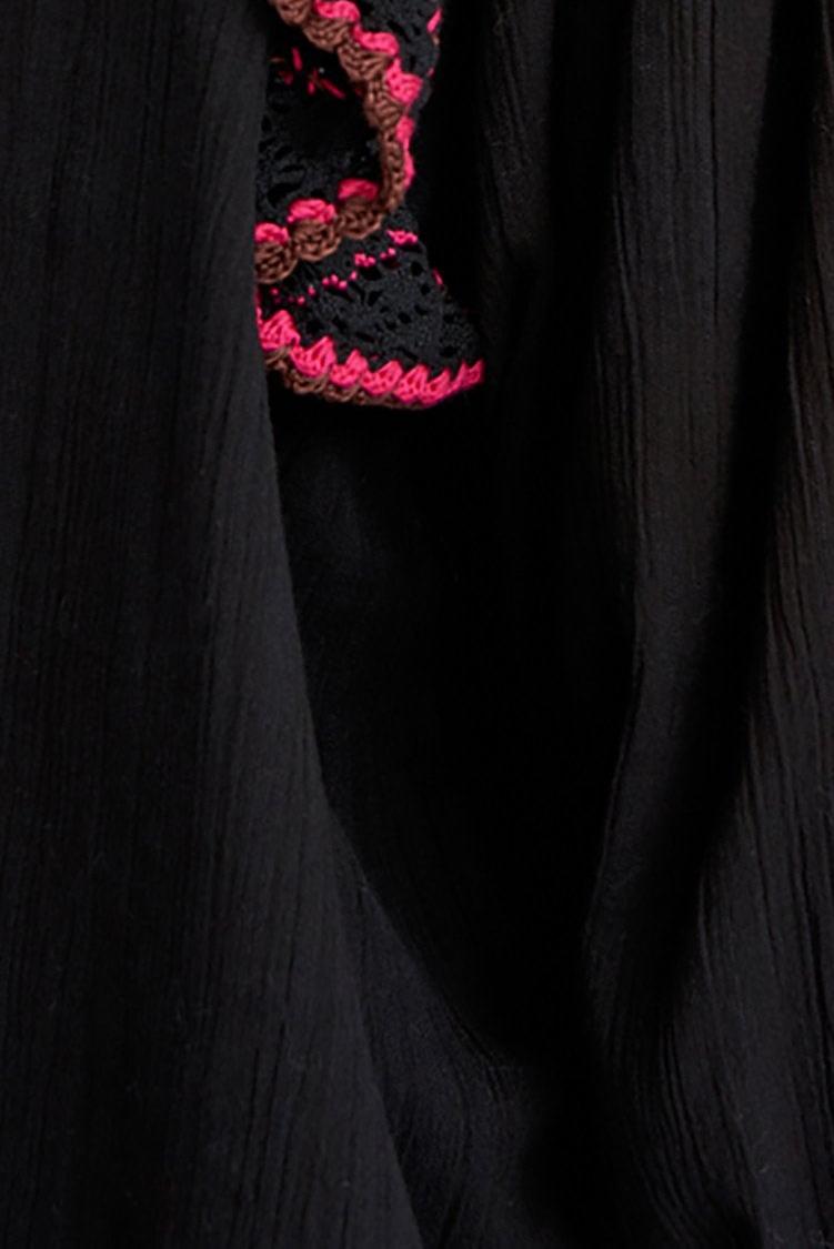 Lucie Embroidered Crochet Blouse - Black