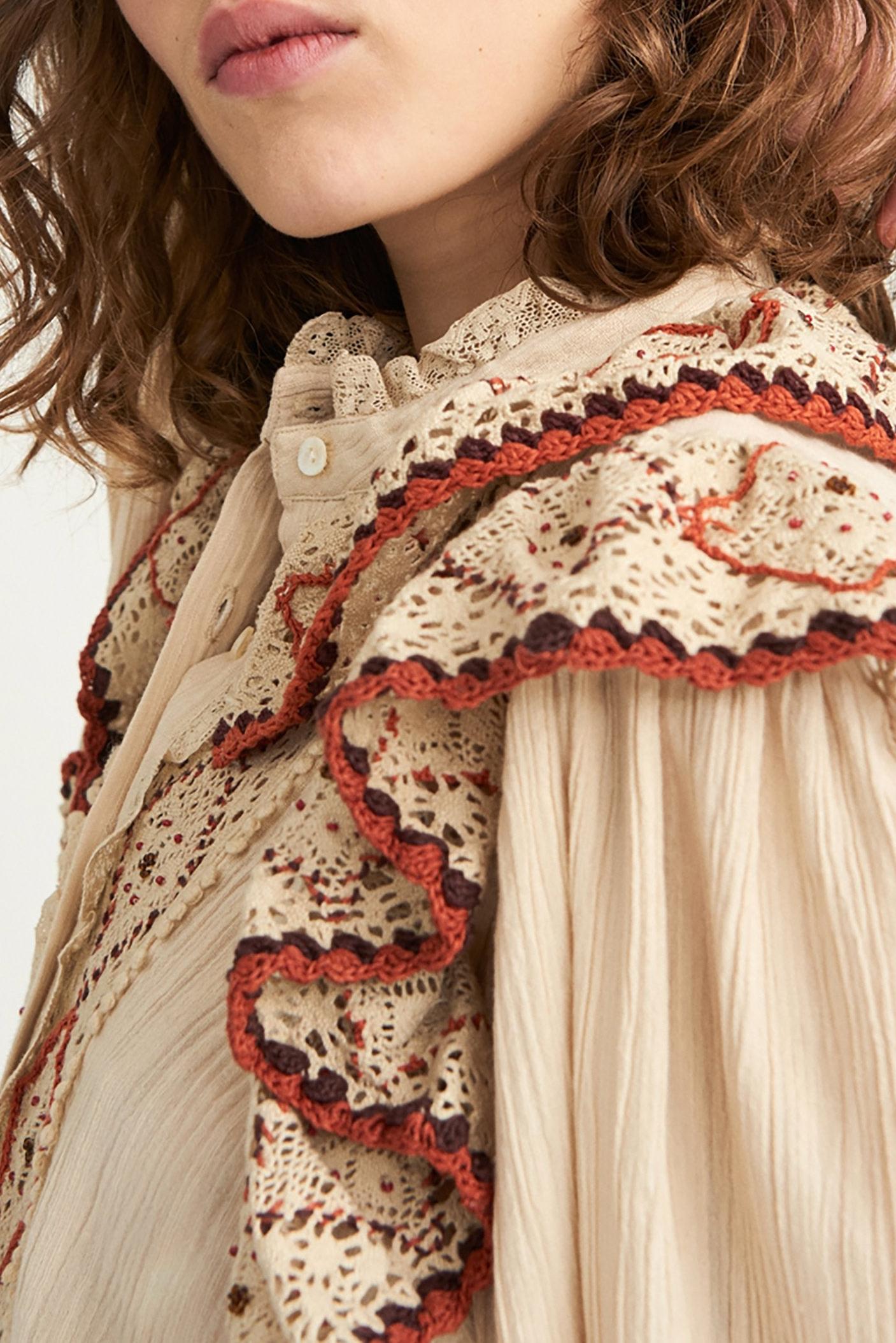 Lucie Embroidered Crochet Blouse - Beige