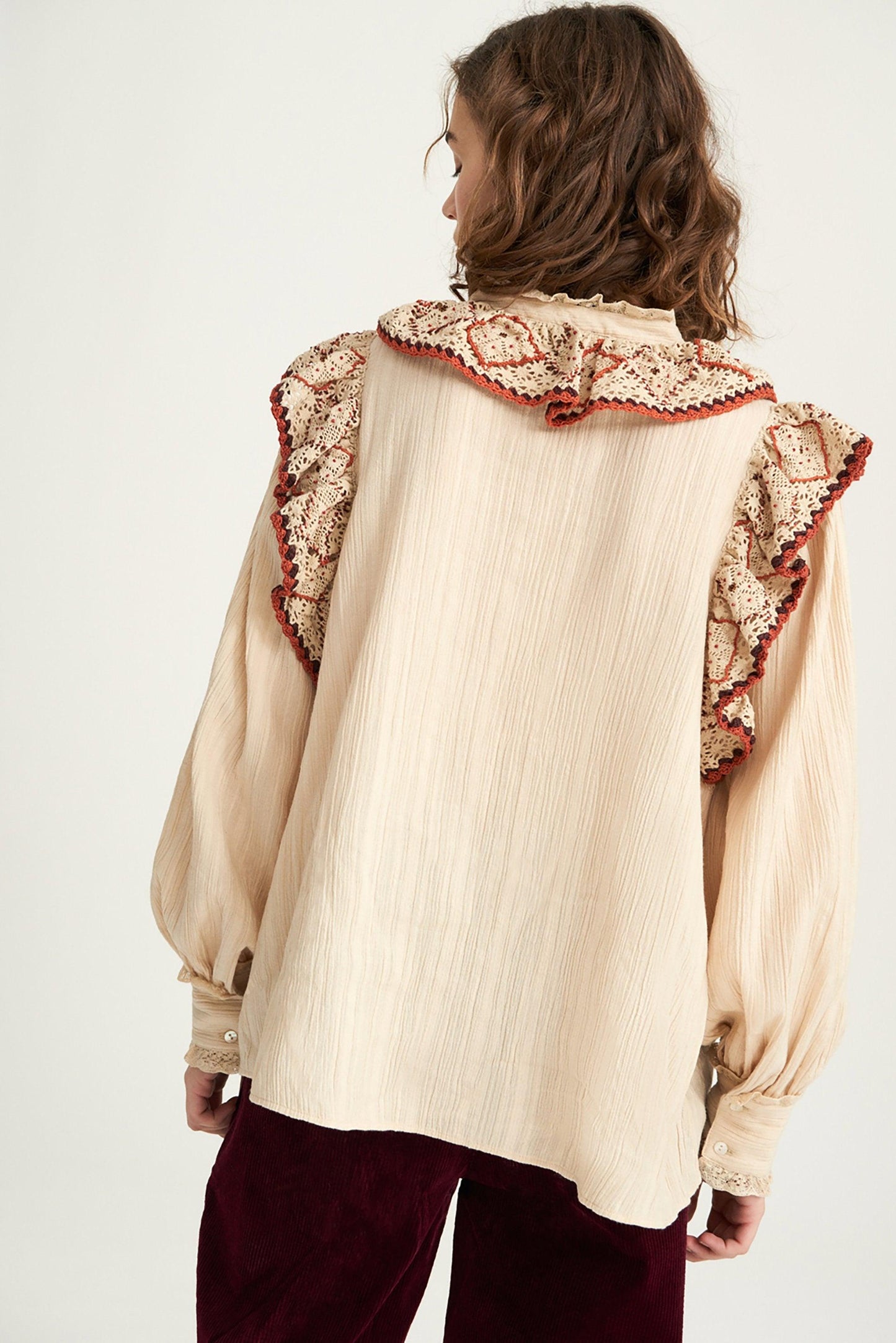 Lucie Embroidered Crochet Blouse - Beige