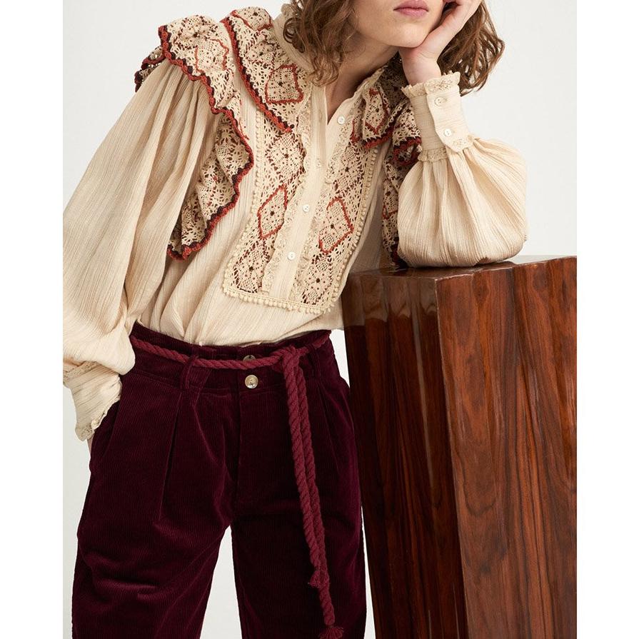 Lucie Embroidered Crochet Blouse - Beige