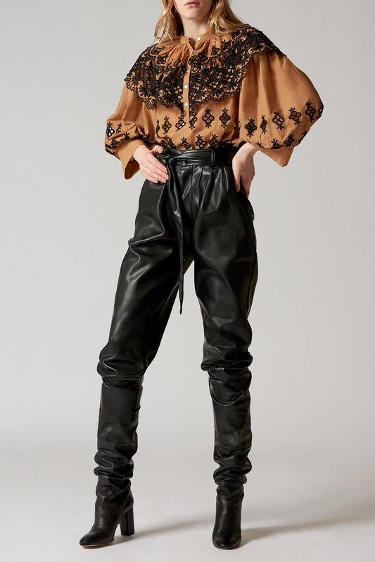 Lilou Embroidered Blouse - Camel