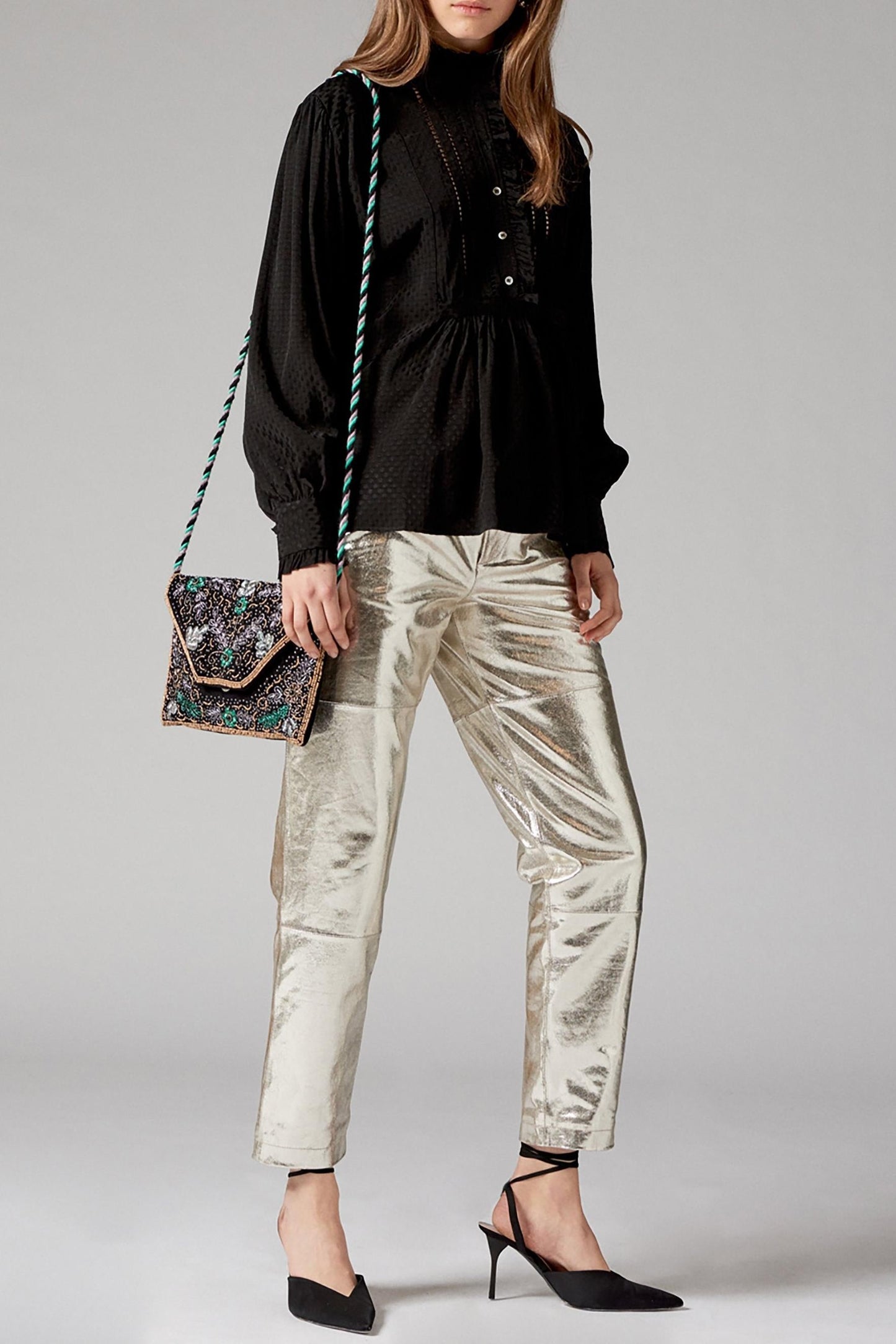 Dorina Silver Leather Pants