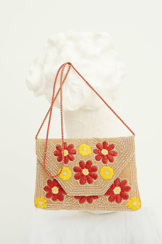 Cartera de mano bordada Yuke - Roja