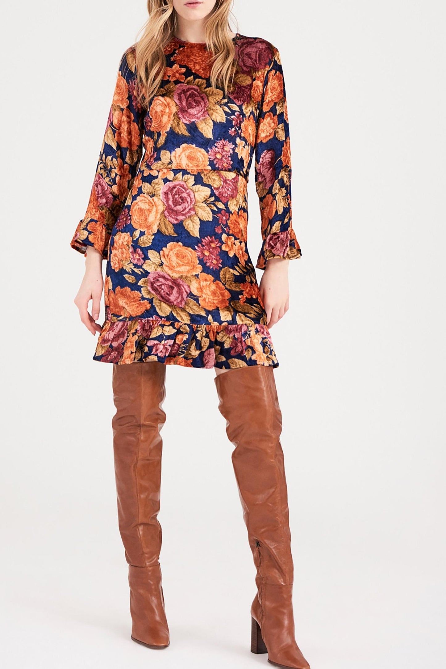 Camino Floral Print Dress - Navy Blue