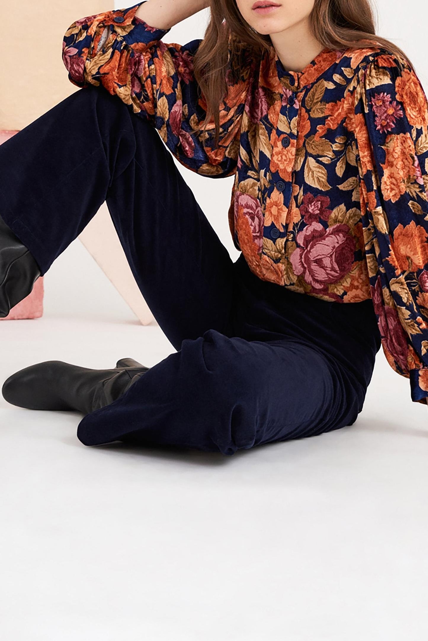 Camino Floral Print Blouse - Navy Blue