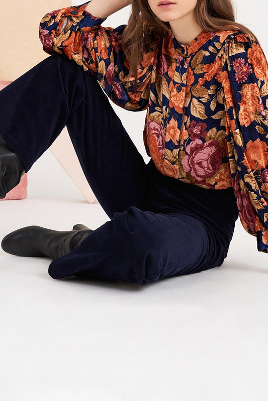 Camino Floral Print Blouse - Navy Blue