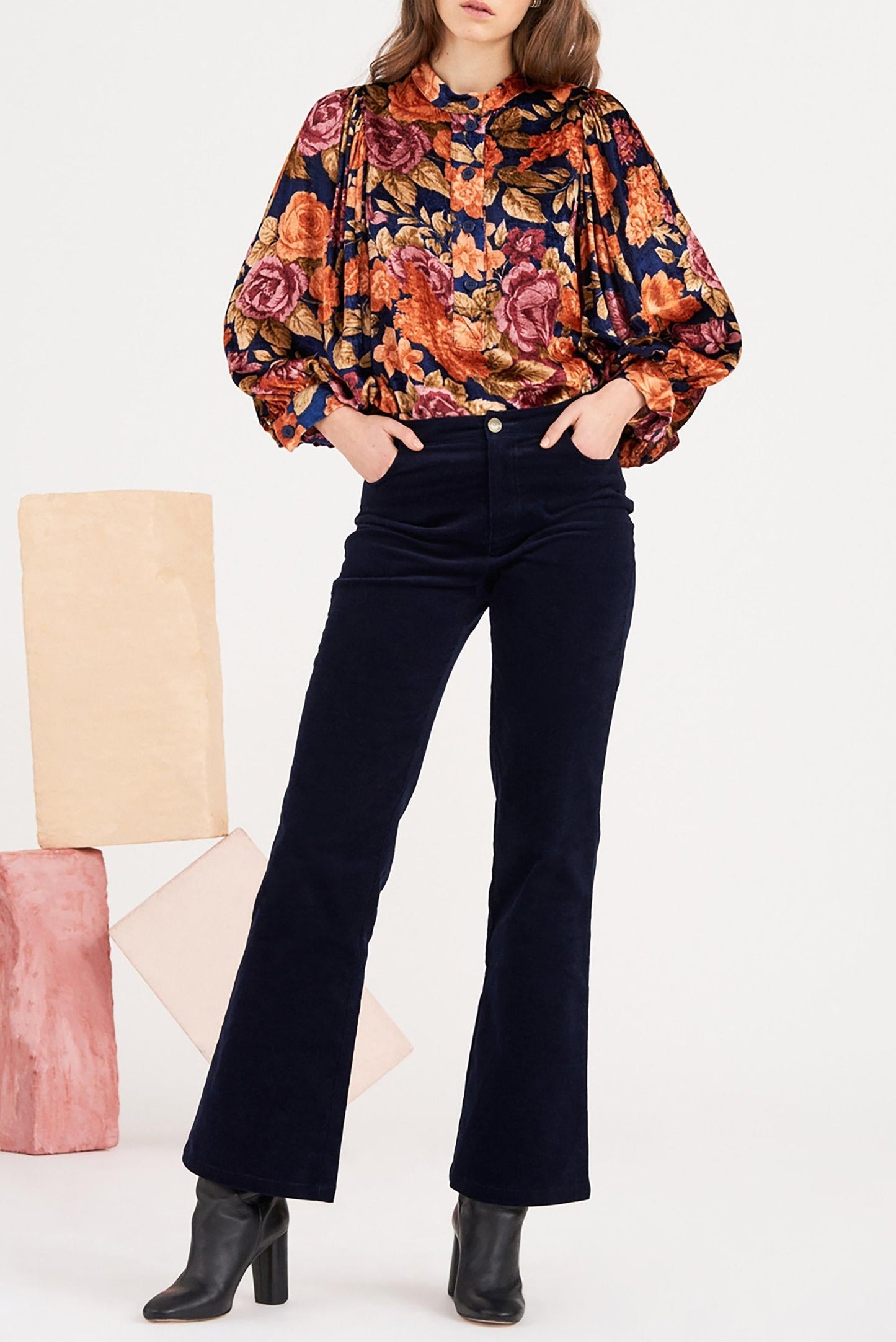 Camino Floral Print Blouse - Navy Blue